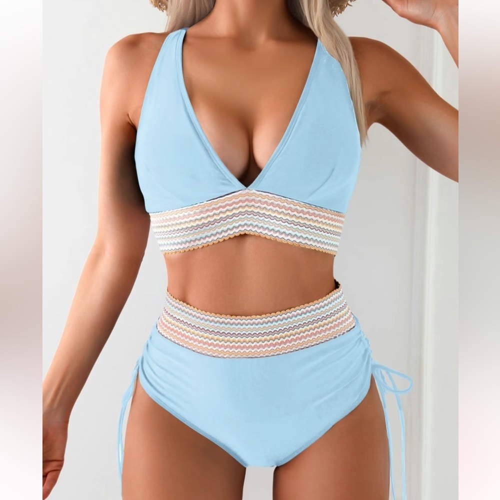 Women's Viral Blooming Jelly High Waisted Bikini - Light Blue Size XL NWT